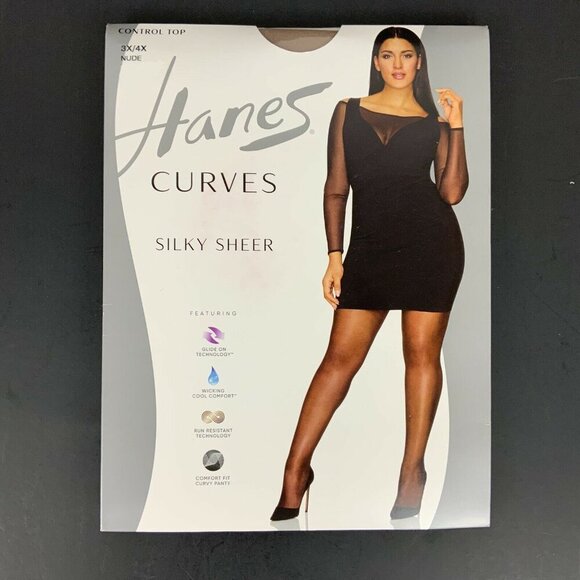 Hanes Curves Silky Sheer Control Top Pantyhose Plus Size 3X/4X Nude 20 Denier - Picture 1 of 3